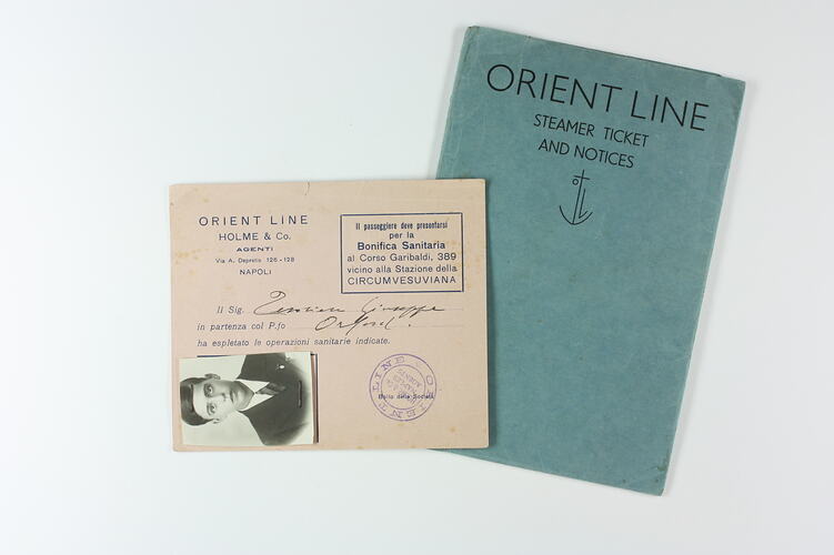 Health Check Card & Envelope - Joe Tesoriero, Orient Line, Italy, 1937