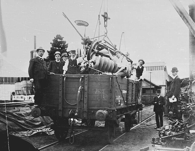 OFFICE STAFF LOADING CULTIVATOR DURING STRIKE JAN. TO MARCH, 1911