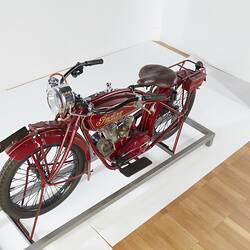 Red motor cycle, top view.