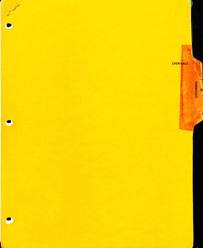 Yellow page divider with printed text on tab.