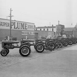 Line-up of Farmall A Tractors in Front of Harvester House, South Melbourne, Australia 1939
