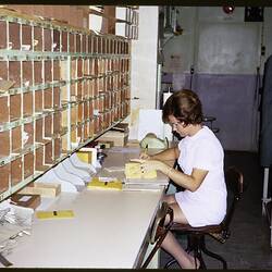 Slide - Kodak Australasia Pty Ltd, Woman Filling Orders, Rockhampton, Apr 1970