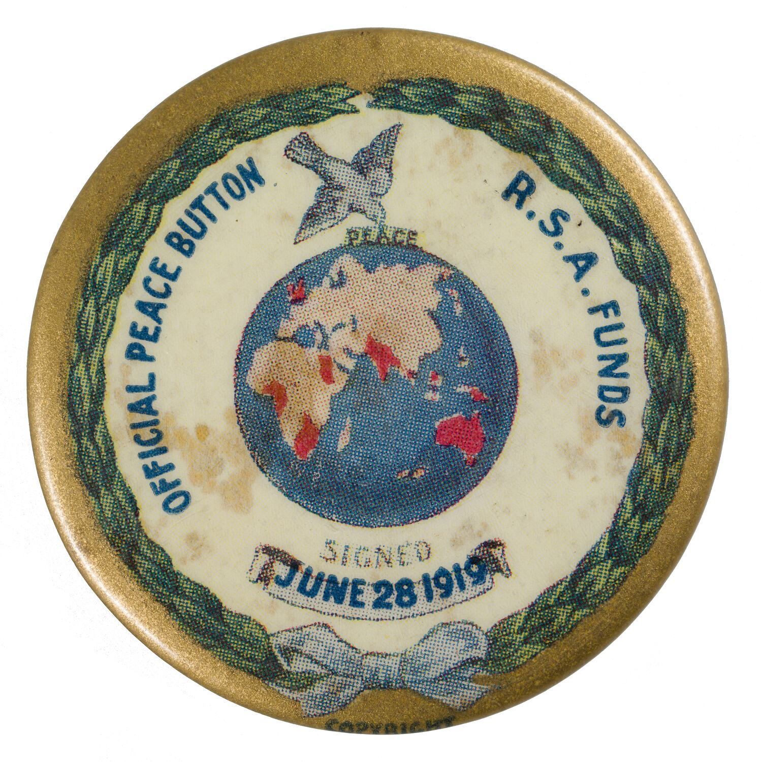 Badge - Official Peace Button, Returned Soldiers' Association Funds ...