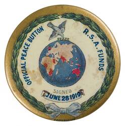 Badge - Official Peace Button, Returned Soldiers' Association Funds, Australia, 1919