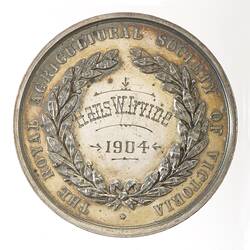 Medal - Royal Agricultural Society of Victoria, Second Prize, Victoria, Australia, 1904