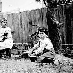 Negative - Lawrence & Kathleen Beckett Playing in the Garden, Northcote, Victoria, circa 1896