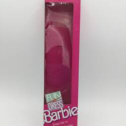 Empty pink Barbie doll box.
