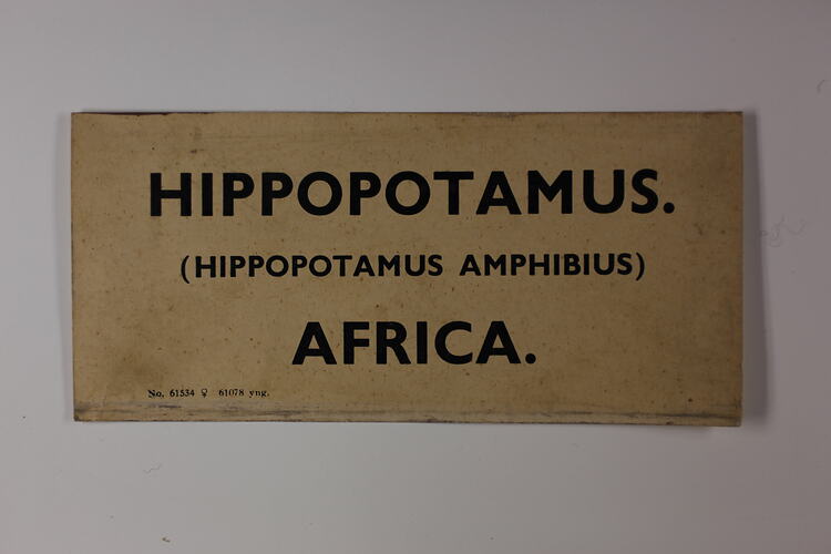 Brown rectangular label with hand painted black lettering.