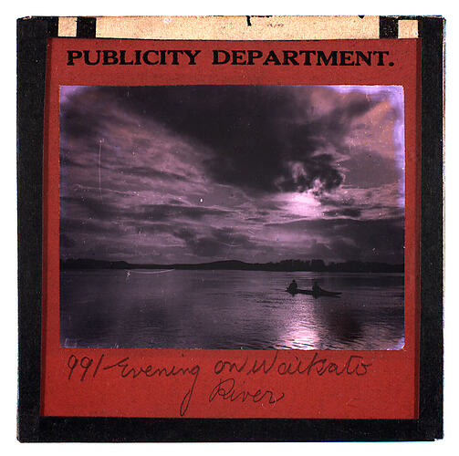 Lantern Slide - Universal Opportunity League, 'Evening on Waikatu River', New Zealand