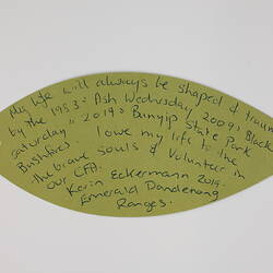 Paper Leaf - 'My Life Will Always Be Shaped & Traumatised', From the Heart: Remembering the 2009 Victorian Bushfires Exhibition, 2019