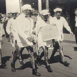 Photograph - Ballarat Gala Celebrations, 'Pelaco Shirt Men' in Street Parade, by Jack Walton, Ballarat, Victoria, Mar 1935