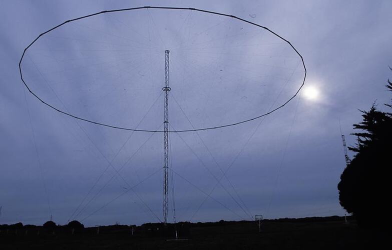 MM 015859 Bi-conical monopole broadband high-frequency antenna, Melbourne Coastal Radio Station, Cape Schanck