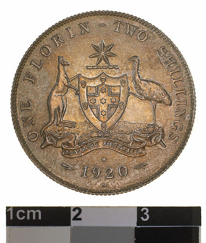 Pattern Coin - Florin (2 Shillings), Australia, 1920, photographed by Museums Victoria