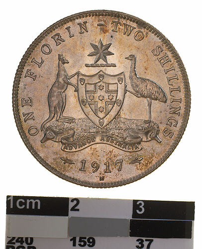 Specimen Coin - Florin (2 Shillings), Australia, 1917, photographed by Museums Victoria