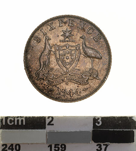 Coin - Sixpence, Australia, 1944, photographed by Museums Victoria