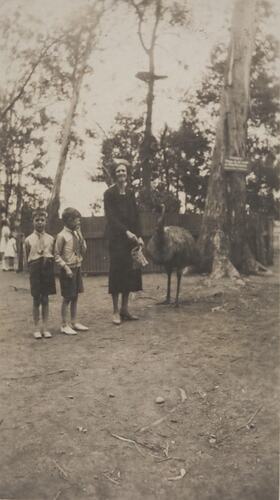 Digital Photograph - Family Feeding Emu at Healesville Sanctuary, circa 1940