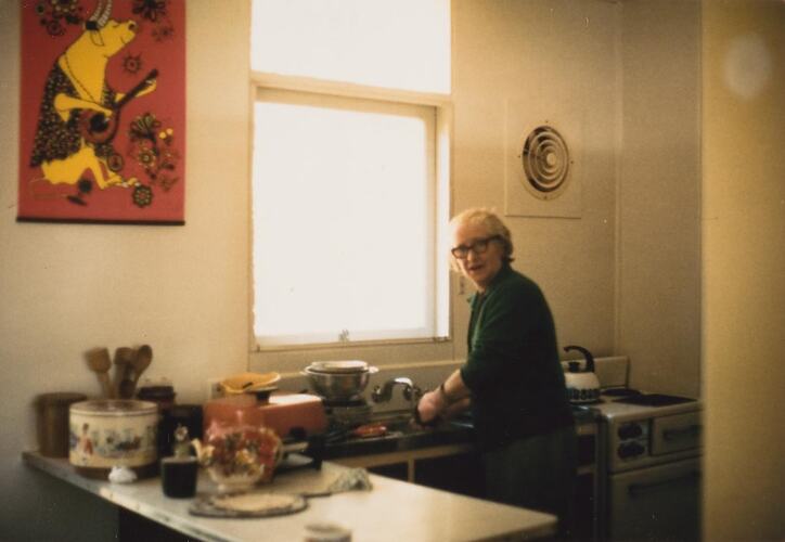 Digital Photograph - Woman 'doing the dishes' in the Kitchen, Ferntree Gully, 1973