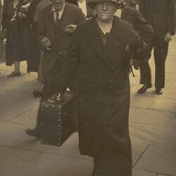 Digital Photograph - Woman Walking Down Bourke Street With Suitcase, Melbourne, 1930s