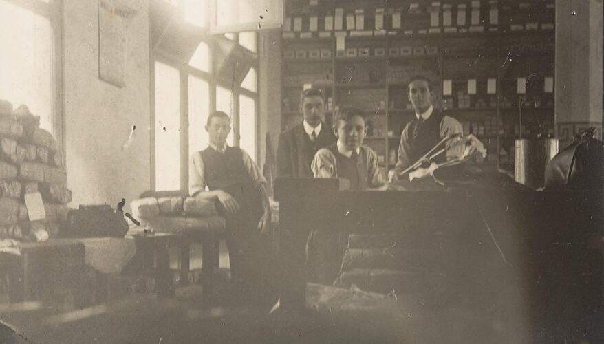 Digital Photograph - Interior View & Staff of  PL & B Umbrella Factory, Melbourne, 1913