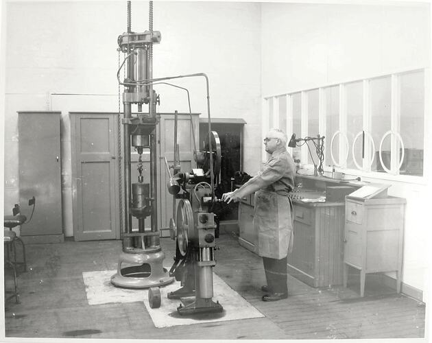 Photograph - Laboratory with Amsler Testing Machine, McKay Massey Harris, Sunshine