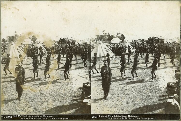 Stereograph - Federation Celebrations, Fijians at Drill