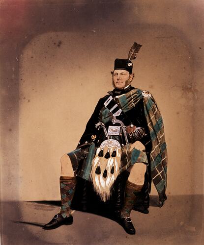 Hard-Tinted Photograph of Man in Scottish Regalia
