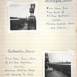 Page from a journal with two photographs and handwritten captions.