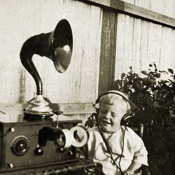 Boy Listening to Crystal Set Radio, Backyard, Yarraville, circa 1925