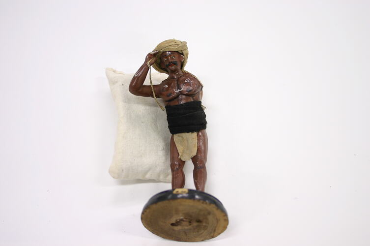 Indian Figure - Coolie With a Dubber of Oil, Clay, circa 1866
