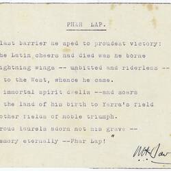 Poem - Phar Lap, 19 May 1932
