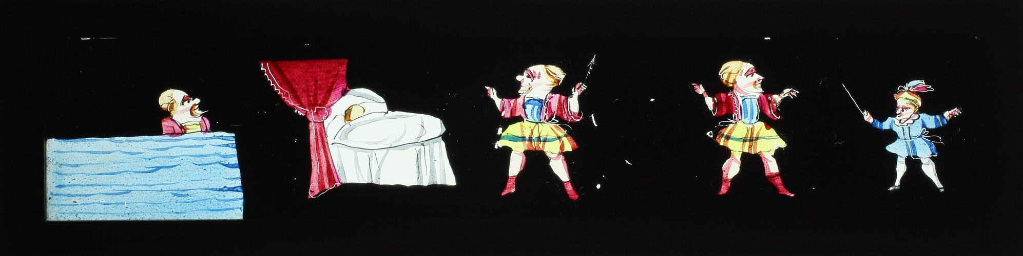 Lantern Slide - Four Figures and One Bed, 1820-1860