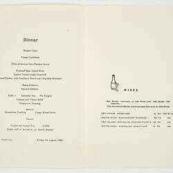 Inside of printed dinner menu for the SS Stratheden.
