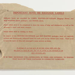 Tatty brown paper wrapping,  instructions in red.