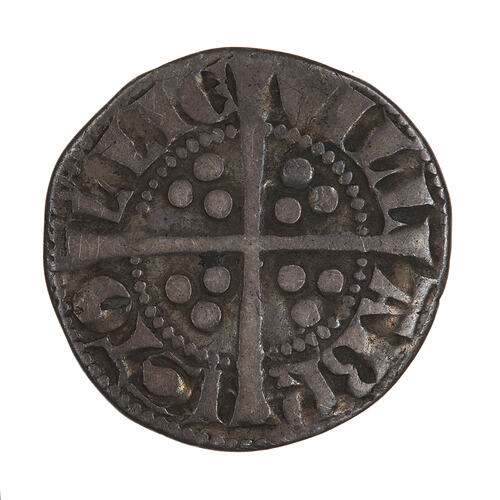 Coin, round, long cross with three beads in the angles; around outside a circle of beads, VILL A BR ISTO LLI.