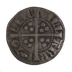 Coin, round, long cross with three beads in the angles; around outside a circle of beads, VILL A BR ISTO LLI.