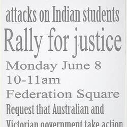 Sign - Support Indian Students Stop Racist Attacks