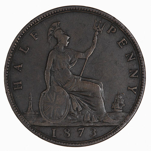 Coin - Halfpenny, Queen Victoria, Great Britain, 1873 (Reverse)