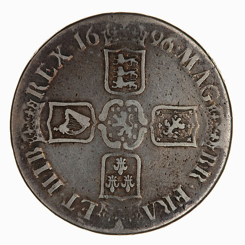 Coin - Crown 5 Shillings, William III, Great Britain, 1696 (Reverse)