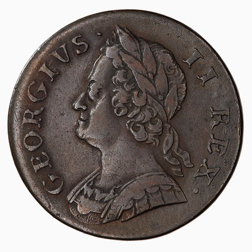 Coin - Halfpenny, George II, Great Britain, 1749 (Obverse)