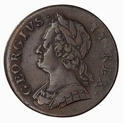 Coin - Halfpenny, George II, Great Britain, 1749 (Obverse)