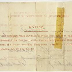 Birth Certificate - Constance Duffel, 31st July 1910