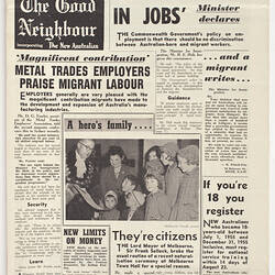 Newsletter - The Good Neighbour, Department of Immigration, No 32, Aug 1956