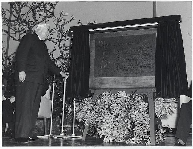 Photograph - Kodak Australasia Pty Ltd, Prime Minister Robert Menzies Unveiling a Dedication Plaque at the Official Opening of the Kodak Factory, Coburg, 1961