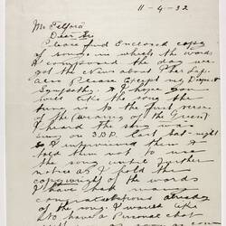 Letter - Kneebone to Telford, Phar Lap's Death, 11 Apr 1932
