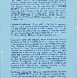 Booklet - Sitmar Line, ' MV Fairsea Preliminary Embarkation Instructions', circa 1950s