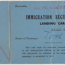 Card - Immigration Regulations Landing Card