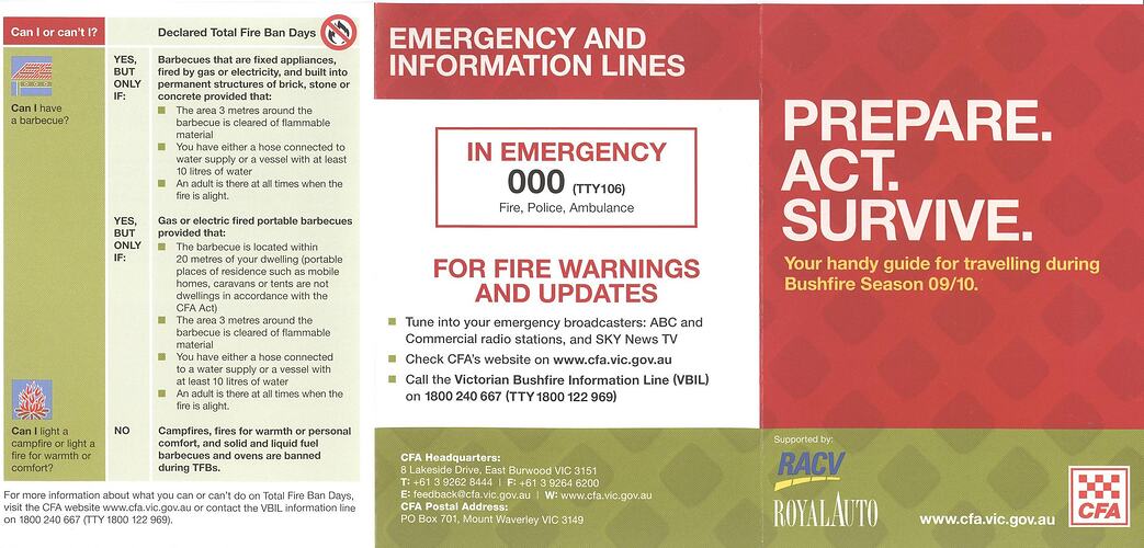 Pamphlet - 'Prepare. Act. Survive.', Country Fire Authority, Victoria, Australia, 2009