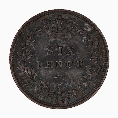 Coin - Sixpence, Queen Victoria, Great Britain, 1887 (Reverse)