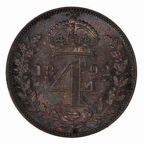 Coin - Groat (Maundy), Queen Victoria, Great Britain, 1892 (Reverse)