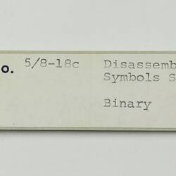 Paper Tape - DECUS, '5/8-18c Disassembler with Symbols, SA=0200, Binary', circa 1968